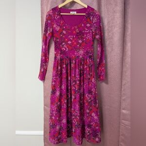ON 34th Maxi Long Sleeve Dress Magenta Floral Spring Stretchy Comfy